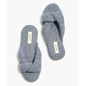Madewell‎ Chambray Crisscross Scuff Slippers Quilted Knot Slides Loungewear 6